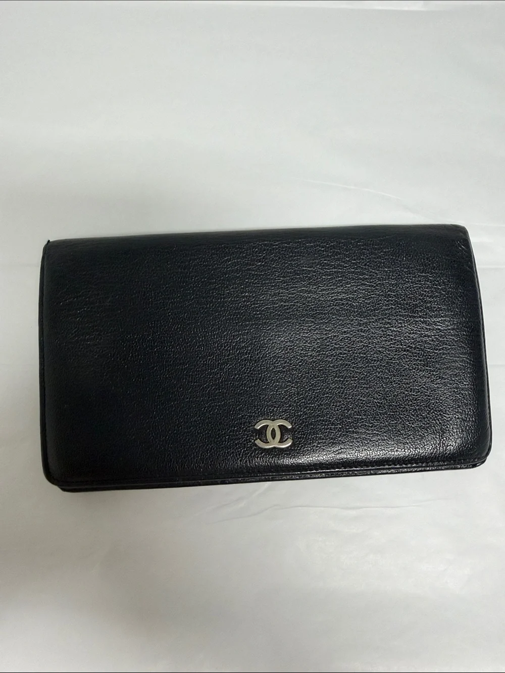 CHANEL Black Leather Wallet with CC Emblem